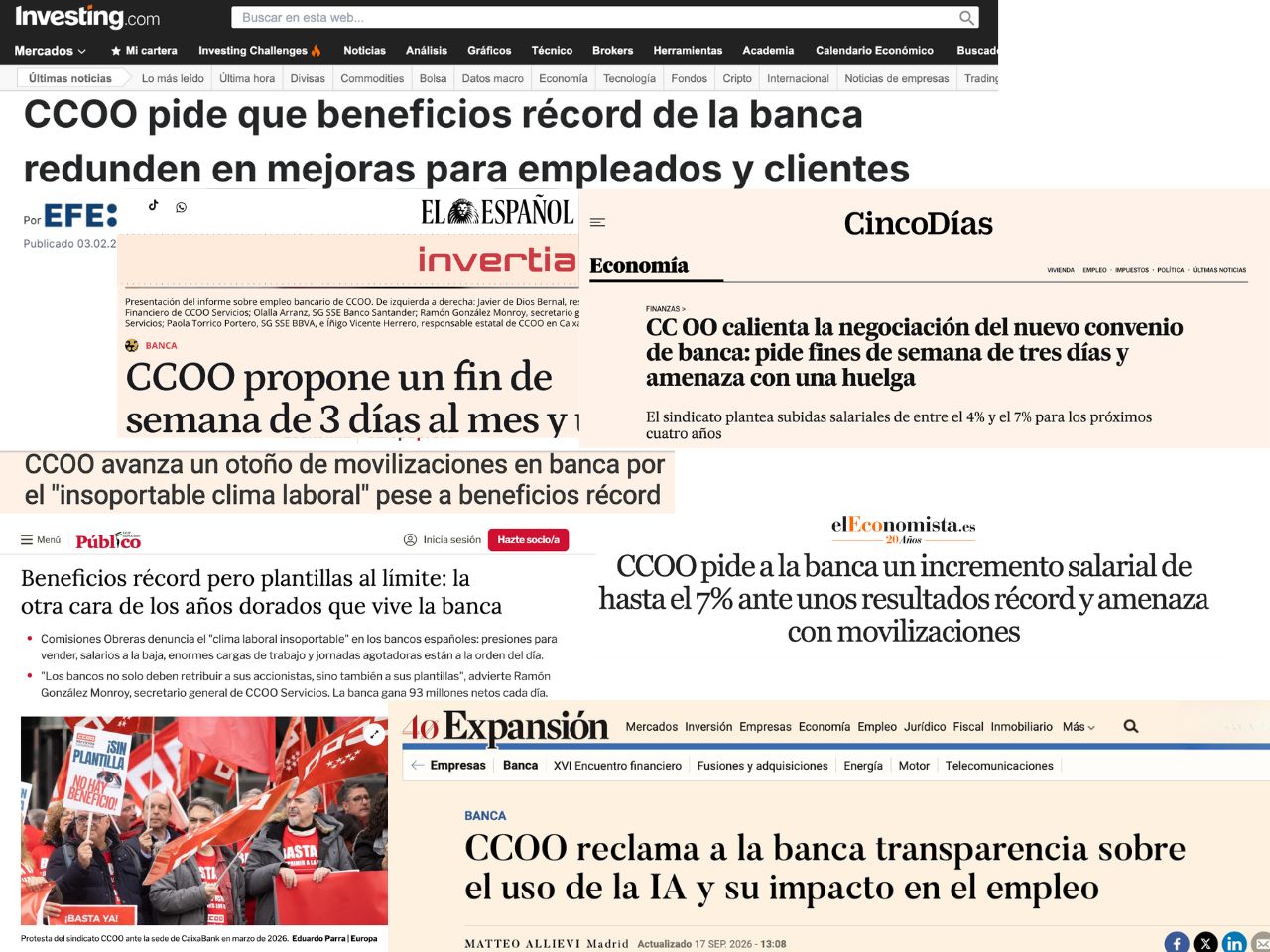 CCOO LLANÇA LES SEVES REIVINDICACIONS PER AL SECTOR FINANCER EN RODA DE PREMSA